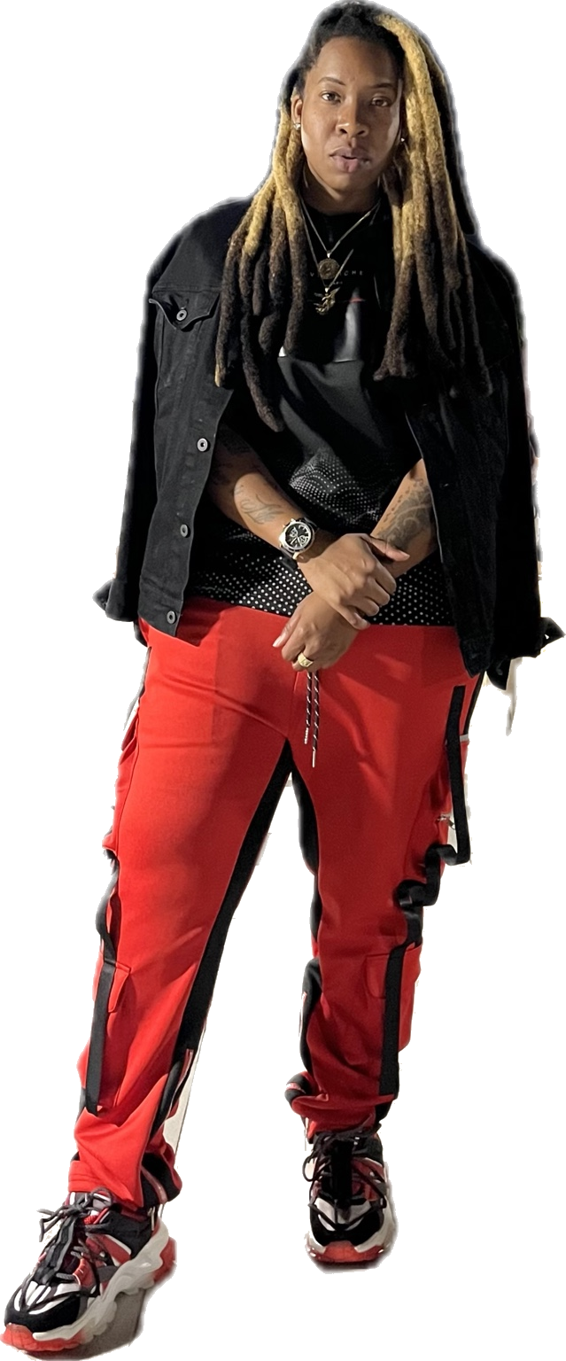 Taylor Vanae wearing red and black